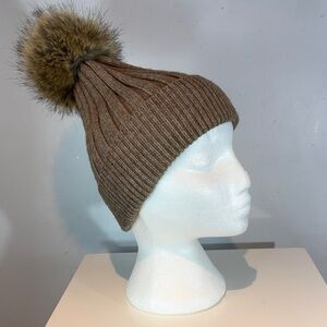 Norla Canada Ribbed Alpaca Wool Blend Beanie with Faux Fur Pom Pom